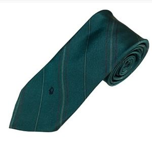 CHRISTIAN DIOR Teal Striped Silk Blend Tie- VINTAGE